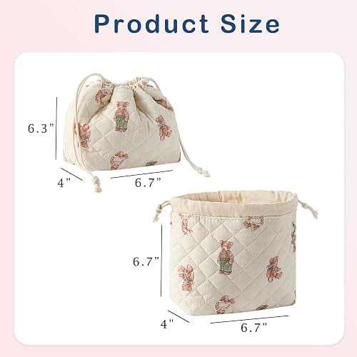 uekeboag 2 pcs Large Floral Quilted Makeup Bag Set for Women, Cotton Quilted Big Cosmetic Bag, Coquette Aesthetic Cute Travel Toiletry Bag thumbnail 3