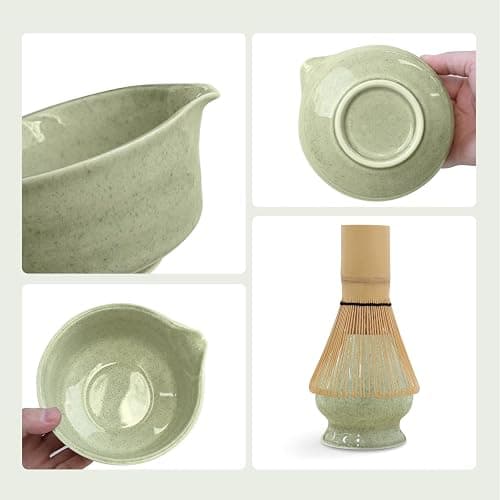 Green Matcha Whisk Making Set - Japanese Tea Kit with Whisk Bowl and Bamboo Scoop Ceramic Chawan with Spout for Traditional Tea Ceremony Complete Matcha Making Tools Gift for Tea Lovers (Green, 5 PCS) thumbnail 6