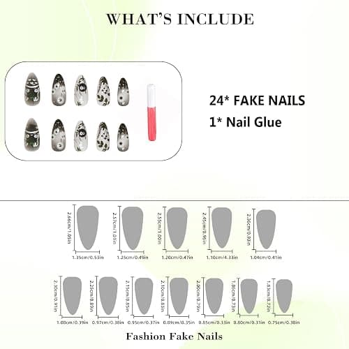 IMRAIN Press on Nails Medium Almond Fake Nails with Cute Pattern Design Glossy Black Ombre Acrylic False Nails Full Cover Glue on Nails Artificial Nail Supplies for Women Girl Nail Decoration thumbnail 5
