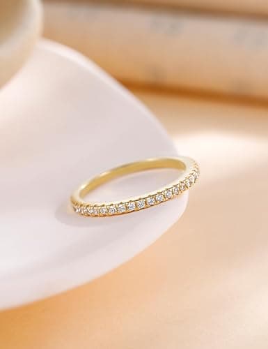 EAMTI 2mm Wedding Band Cubic Zirconia Half Eternity Stackable Brass Engagement Ring Size 3-13 thumbnail 3
