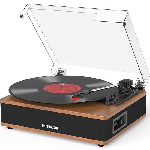 Vinyl Record Player Bluetooth Turntable with Built in Stereo Speakers Belt Drive 3 Speeds Turntables for Vinyl Records Support RCA Output, Aux in, Auto Stop Walnut Wood - Image 1