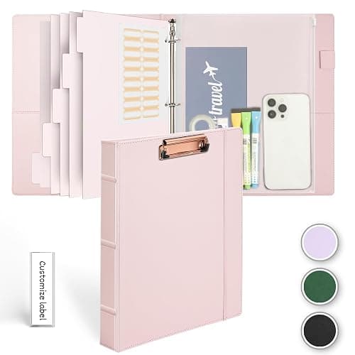 Etzul Hardcover 3 Ring 1 inch Leather Binder, Letter Size Binder Dividers with Tabs, PVC Zipper Pouch, Professional Organizer, Faux Rose Pink Leather - Image 1