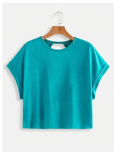 SOLY HUX Women Open Back Tops Workout Backless Tee Casual Athletic Shirts Short Sleeve Oversized Gym T Shirt thumbnail 2