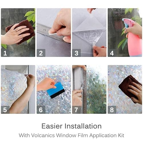Volcanics Window Privacy Film with Installation Tools, Static Window Clings Vinyl 3D Decals Stickers Rainbow Window Film for Glass Door Heat Control Anti UV 17.5 x 78.7 Inches thumbnail 7