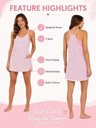 Women's Summer Striped Athletic Dress with Built-in Shorts Front Pockets thumbnail 2