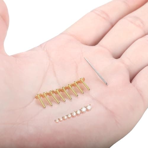 Xpircn 14K Gold Plated Flat Back Stud Earrings 316L Surgical Steel Internally Threaded CZ Stud Piercing Jewelry for Tragus Helix Cartilage Conch Nose Hypoallergenic Lip Labret Medusa Piercing 16G 18G thumbnail 6