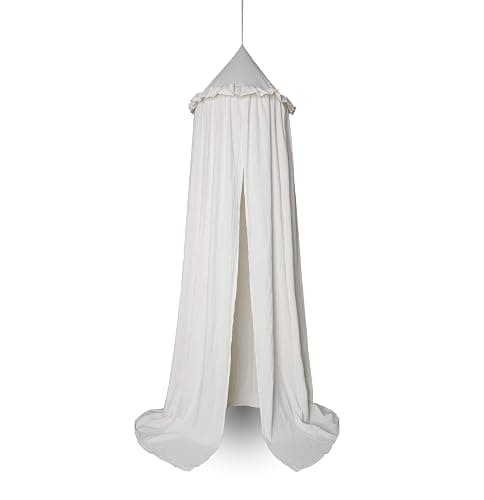 IBIZA VIBE MAMERIA Kids Bed Canopy with Frills Cotton Hanging Tent Curtain Net for Reading Nook Hideaway Bedding Play Room Decor (Beige) thumbnail 6