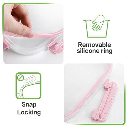 HOMBERKING 4 Pieces 63oz/8cup Large Glass Food Storage Containers with Lids, Meal Prep Containers, Airtight Bento Boxes with Leak Proof Locking (2 Containers + 2 Lids), Microwave, Oven Safe-Pink thumbnail 6