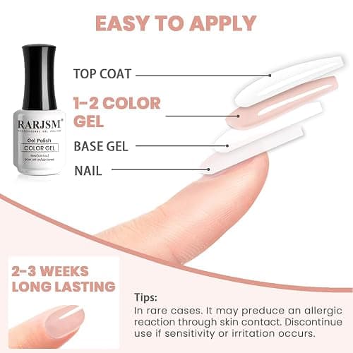 RARJSM Nude Gel Nail Polish Warm Pink Sheer Neutral Skin Tone Color Ice Jelly Blush Pink Gel Polish Transparent Nail Gel Polish Soak off UV LED Cured for Home Salon DIY Manicure 15ml Single Bottle thumbnail 6