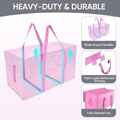 TICONN 6 Pack Extra Large Moving Bags Heavy Duty with Zippers & Carrying Handles, Durable Storage Bags Moving Boxes for Closet Organizers and Storage (6 Pack, Pink) thumbnail 4