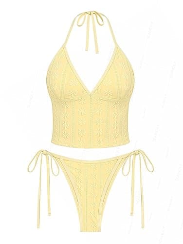 seamoly Women's Tankinis Striped Halter String Tie Side 2 Piece Tankini Sets Swimsuit - Image 1