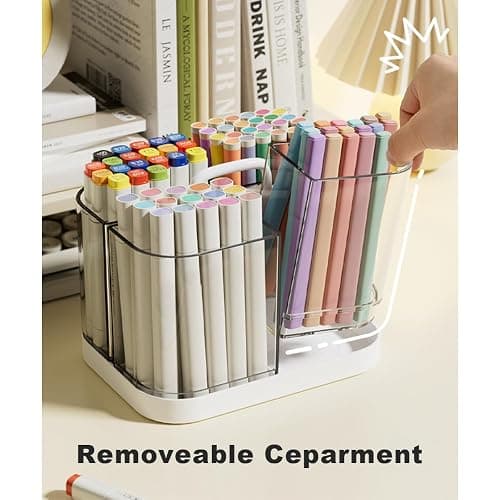 MEAJOIN Small Plastic Portable Caddy with Handle, Stackable Pen Holder 4 Compartments, Clear Pencil Organizer for Art Supplies, Crafts, Colored Pencils, Stationery, Markers thumbnail 5
