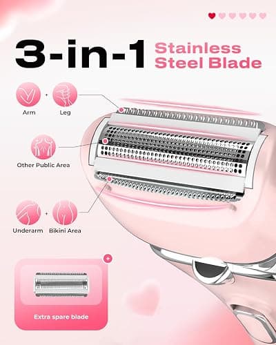 Electric Lady Shaver Cordless, Womens Bikini Razor Trimmer, Wet & Dry Lady Shaver for Women Legs,Pink | Waterproof Lady Shaver for Legs Arm Underarm Bikini Public Body Razor with One Extra Foil Blad, Portable Women Bikini Trimmer thumbnail 3
