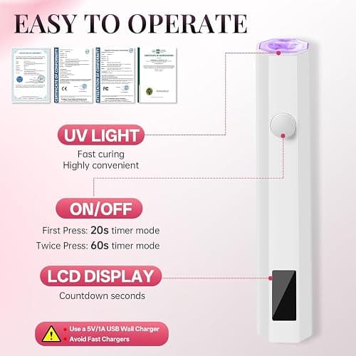 krofaue Cordless UV Nail Light with Stand, Digital Display, 2 Timers | Hands-free, stand doubles as phone holder, 20s/60s timers, 3W dual LED, 180mAh battery, for gel nails, rhinestones, travel thumbnail 4