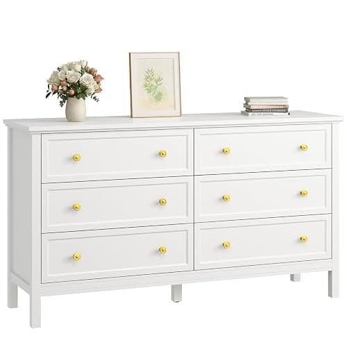 CARPETNAL White Dresser for Bedroom, 55 Inch 6 Drawer Dresser with Wide Drawer and Gold Handles, Woode Dressers & Chests of Drawers for Hallway, Entryway. thumbnail 3
