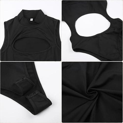 SINROYEE Sexy Hollow Out Women Bodysuit Summer Streetwear Outfit Gothic Jumpsuit T Shirt Short Sleeve Sleeveless (Size: Medium) thumbnail 6