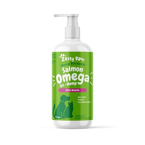 Zesty Paws Salmon Omega Oil Hemp for Dogs and Cats with Wild Alaskan Salmon Oil Omega 3 and 6 Fatty Acids with EPA DHA for Pets Supports Normal Skin Moisture and Immune System Function 16oz - Image 1