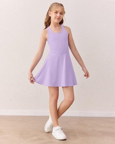 Haloumoning Girls Sleeveless Tennis Dress Kids Racerback Golf Dress School Sports Dresses Outfit with Shorts Pockets thumbnail 6
