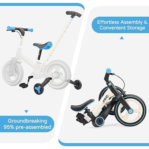 JMMD 6 in 1 Toddler Bike with Push Handle for Kids 18-60 Months, 12" Foldable Balance Bike with Training Wheels, Pedals, Brakes, Kickstand, Push Tricycle Toddler Gift & Toys for Boy & Girl thumbnail 7