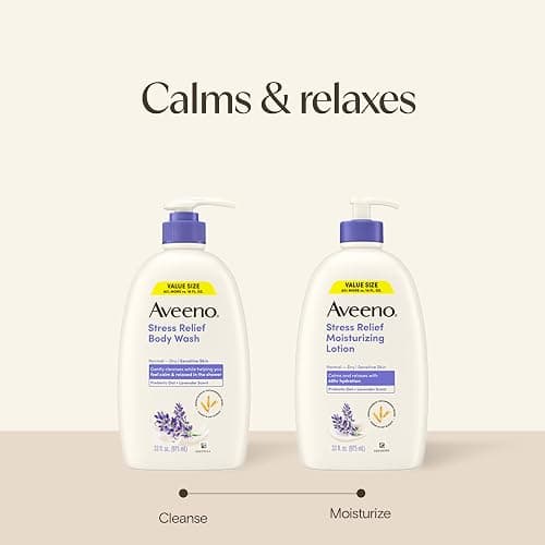 Aveeno Stress Relief Moisturizing Body Lotion, Lavender Scent with Prebiotic Oat for Sensitive Skin, Lightly Scented Lotion with 48-Hour Hydration, Fast Absorbing, Non-Greasy, Value Size 33 Fl Oz thumbnail 8