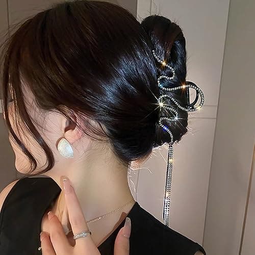 1 Pack Snake Hair Claw Clips Metal Black Crystal Rhinestone Hair Clips with Tassel Pendant Design Hair Accessories Strong Hold Large Hair Catch Jaw Clips Y2k Punk Hair Barrette Hairpins for Women Girl thumbnail 5