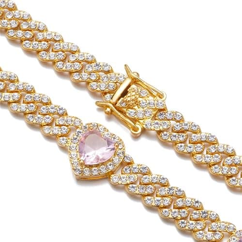 Apzzic 9mm Miami Prong Cuban Link Chain Iced Out Paved Heart Shape Rhinestones CZ Bling Rapper Necklace Bracelet For Women Girls thumbnail 2
