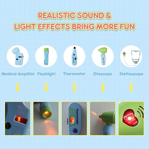 Meland Toy Doctor Kit for Kids - Pretend Play Doctor Set with Dog Toy, Carrying Bag, Stethoscope Toy & Dress Up Costume - Doctor Play Gift for Kids Toddlers Ages 3 4 5 6 Year Old for Role Play thumbnail 4