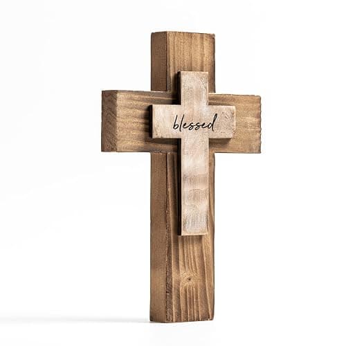 OKSQW Wall Wooden Christians Cross Spiritual Religious Cross Gifts With Hook on Hanging Wall Or Table With Blessed For Church Home Room Decoration For Christmas (5 colors available) - Image 1