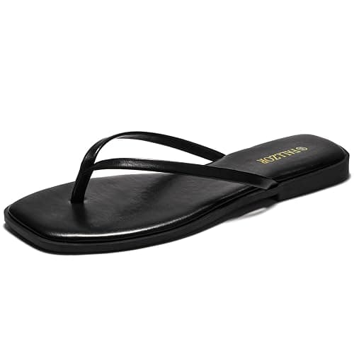 Fallzor Flip Flops Damen Modische Damensandalen mit eckiger Zehenpartie Leder Zehentrenner Sandalen leichte Slides schlanke elegante bequeme rutschfest Sommer String thumbnail 5