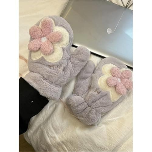 SENCODA Floral Women's Gloves Mittens Cute Kawaii Fuzzy Warm thumbnail 5
