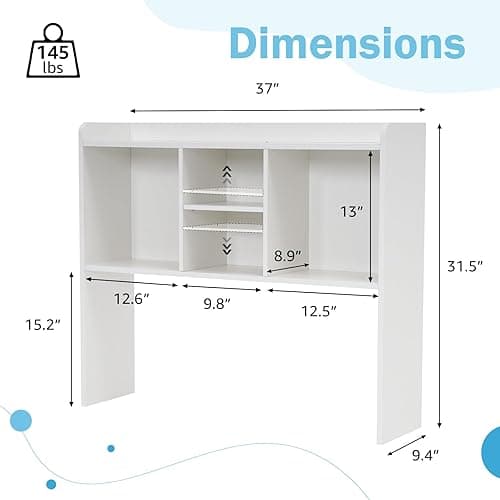 COBANA Desktop Bookshelf, Countertop Storage Hutch with 5 Shelves for Computer Desk, Desk Shelf for Top of Desk Organizer for Office Home Dorm, White - White thumbnail 2