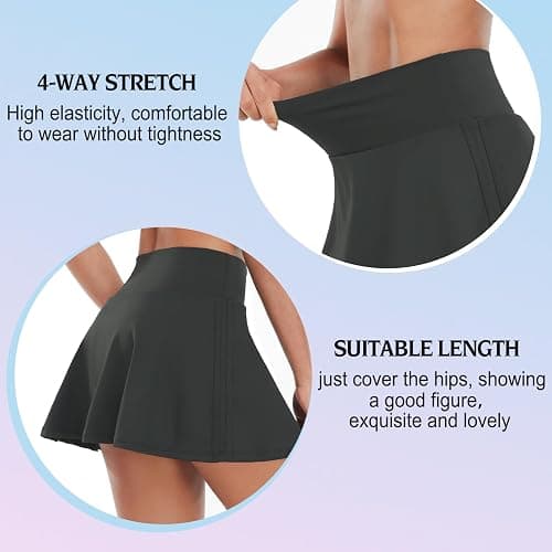 3 Pack Tennis Skirts for Women with Pockets-High Waisted Athletic Golf Skort with Built-in Shorts Workout Casual Wear - 2-black,white,dark Grey - Large thumbnail 6