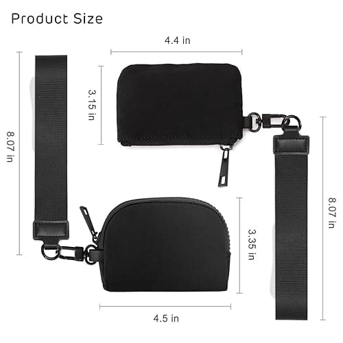 Viverte Mini Zip Around Keychain Wristlet Wallets Small Portable Dual Pounch Wristlet Detachable Coin Purse Pocket Gifts for Women Travel Sports Outdoors (Black+ Black) - Black+ Black thumbnail 3