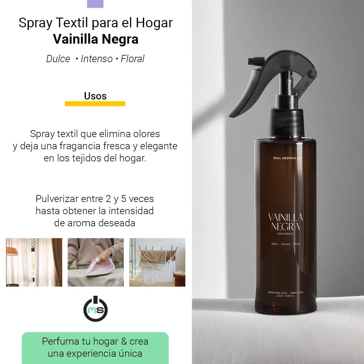 SEAL AROMAS - Fabric Atomizer Vanilla, Black, 250 ml, Long-lasting Fragrance in Curtains, Bedding, Other Home Textiles thumbnail 2
