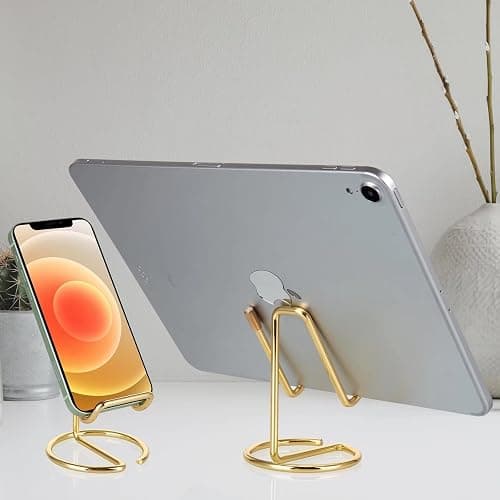 ROPOSY Cell Phone Stand for Desk, Cute Metal Gold Cell Phone Stand Holder Desk Accessories, Compatible with All Mobile Phones, iPhone, iPad thumbnail 6