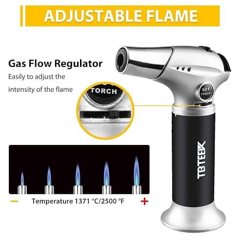 TBTEEK Butane Torch, Kitchen Torch Cooking Torch with Safety Lock & Adjustable Flame for Cooking, BBQ, Baking, Brulee, Creme, DIY Soldering(Butane Not Included) thumbnail 5