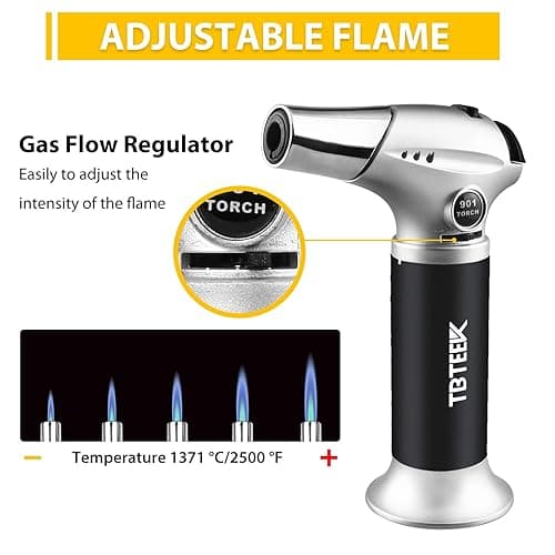 TBTEEK Butane Torch, Kitchen Torch Cooking Torch with Safety Lock & Adjustable Flame for Cooking, BBQ, Baking, Brulee, Creme, DIY Soldering(Butane Not Included) thumbnail 6