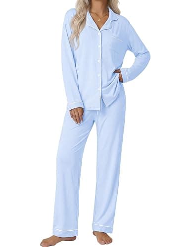 Ekouaer Pajamas Womens Long Sleeve Sleepwear Button Down Loungewear Pjs Set | Comfy Soft,Classic Notch Collar,2 Piece Matching Set for Postpartum,Maternity,Bridal,Travel,Daily,Gift - Image 1
