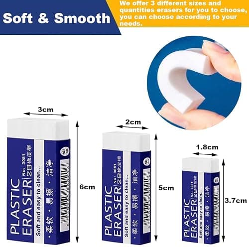 19PCS Erasers, White Erasers for School Office, Medium Soft Rubbers Pencil Eraser Bulk for Efface Sketching Writing Painting Etc (5 x 2 x 1cm) thumbnail 2