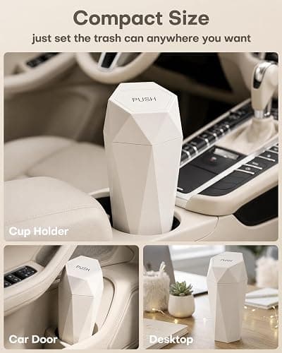 HOTOR Car Trash Can with Lid, Leakproof, Beige, 2 Pack | Car Accessories for Interior, Garbage Can with 30 Attached Trash Bags, Multipurpose Organizer and Storage for Home & Office thumbnail 4