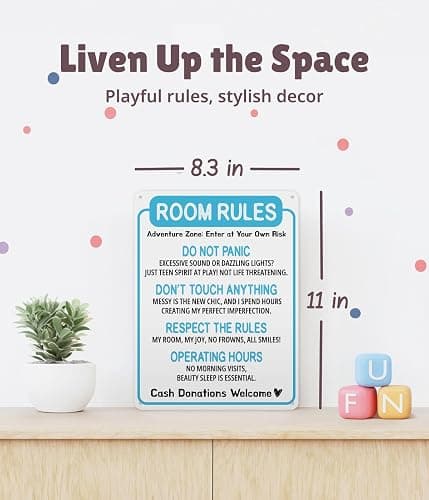 Funny Room Rules Sign - Cute Blue Room Decor for Teen Girls Bedroom, Preppy Aesthetic Room Decorations, Cute Teenage Door Sign & Fun Gifts for Birthday and Holidays Baby Blue Room Decor for Girls thumbnail 2