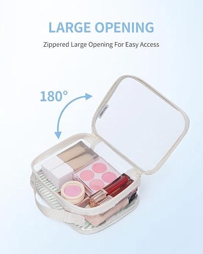 Narwey TSA Approved Clear Toiletry Bag for Travel, Waterproof PVC Clear Makeup Bags, Portable Compact Cosmetic Bag Make Up Organizer, Airport Airline Quart Size Compliant Bag (Mint Green Stripe) thumbnail 5