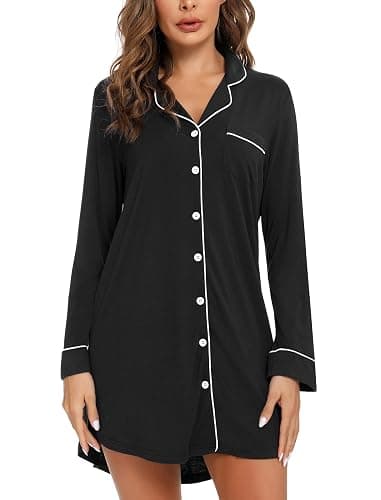 Leikar Maternity Nightgown For Women Nursing Pajamas Long Sleeve Sleepshirt thumbnail 3