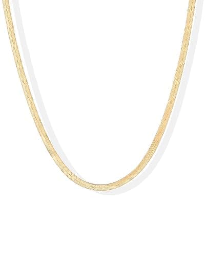 PAVOI 14K Gold Plated Curb Paperclip Box Sphere Bead Snake Herringbone and Figaro Chain Adjustable Necklace - Image 1