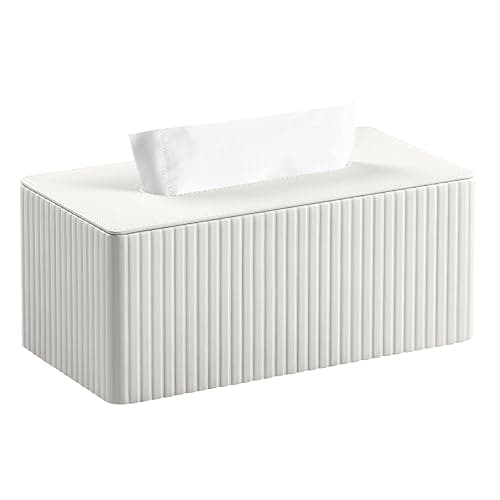 MEIBOOCH PU Leather Tissue Box Cover for up to 3.9" High Boxes, Rectangle Tissue Box Holder for Bathroom Bedroom Living Room Office (Ivory) - Image 1