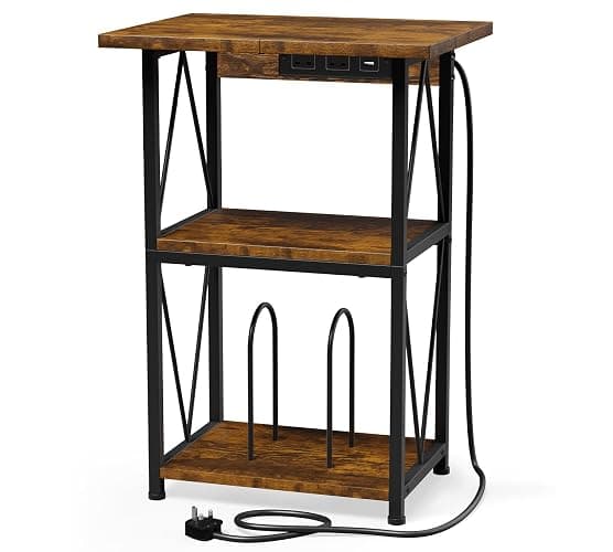 HFHOME 2025 Upgraded Extended Tabletop Record Player Stand with Charging Station, 3 Tier End Table with Vinyl Record Storage, Turntable Stand for Vinyl Player in Living Room Bedroom thumbnail 8