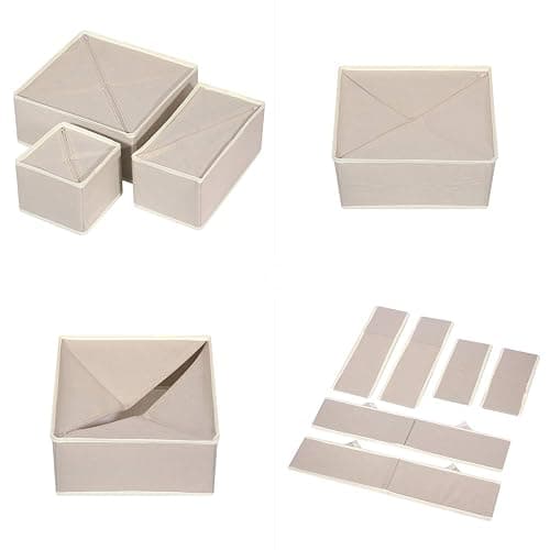TENABORT 12 Pack Foldable Drawer Organizer Dividers Cloth Storage Box Closet Dresser Organizer Cube Fabric Containers Basket Bins for Underwear Bras Socks Panties Lingeries Nursery Baby Clothes Beige thumbnail 3