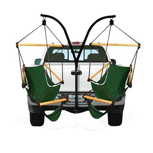Trailer Hitch Stand & 2 green chairs - Image 1