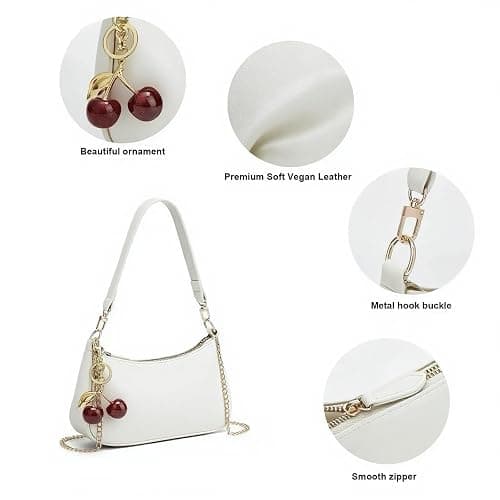 MOPOVO Black Shoulder Bag for Women Cute Hobo Cherry Purse Retro Clutch Underarm Handbag with Removable Straps thumbnail 5