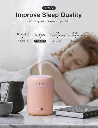 LtYioe Colorful Cool Mini Humidifier, USB Personal Desktop Humidifier for Car, Office Room, Bedroom,etc. Auto Shut-Off, 2 Mist Modes, Super Quiet. (Pink) thumbnail 6